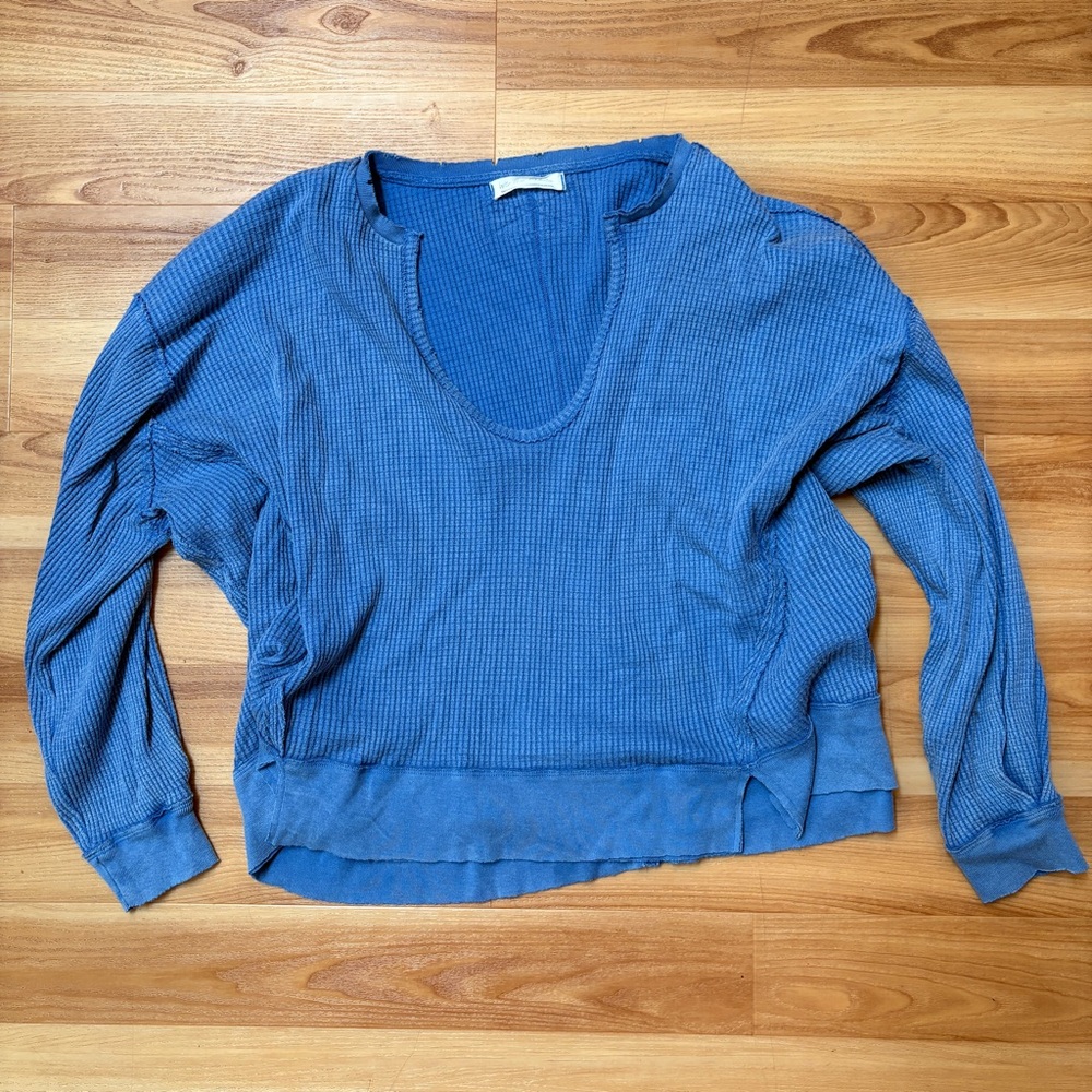 Oversized Free People Waffle Knit V-Neck Shirt